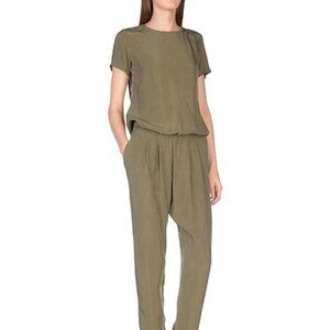 European Culture Italian Dark Olive Cupro Silk Parachute Jumpsuit Size L M